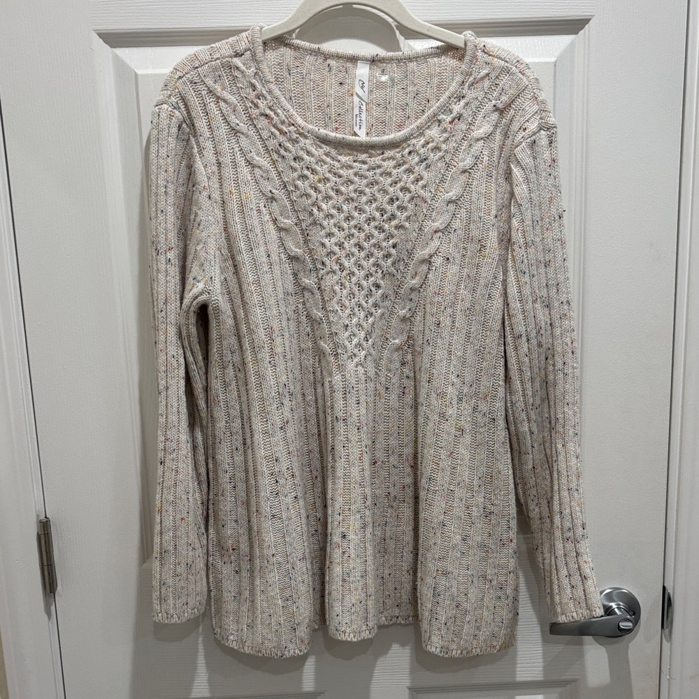 NY Collection Speckled Cream Knit Sweater Fall Winter 1X